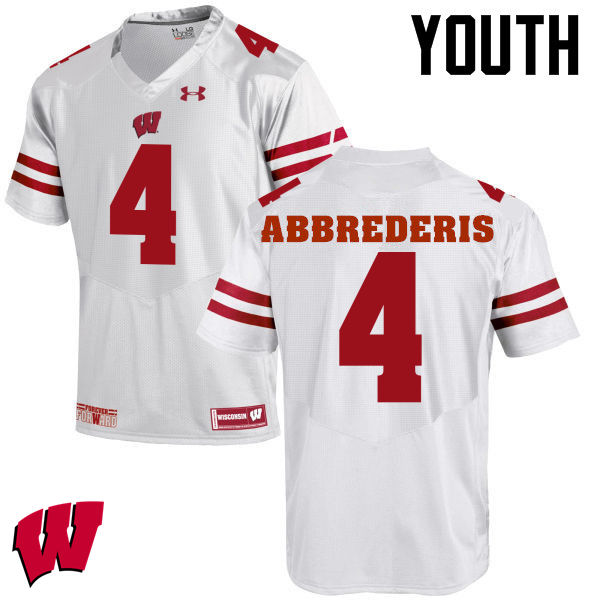 Wisconsin Badgers Youth #4 Jared Abbrederis NCAA Under Armour Authentic White College Stitched Football Jersey SE40O68UZ